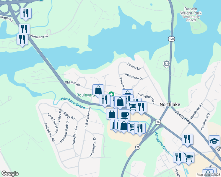 map of restaurants, bars, coffee shops, grocery stores, and more near 308 Merriman Trail in Anderson