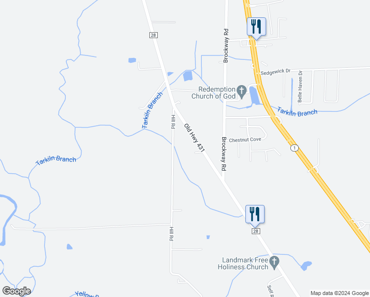 map of restaurants, bars, coffee shops, grocery stores, and more near 3780 Old Highway 431 in Owens Cross Roads