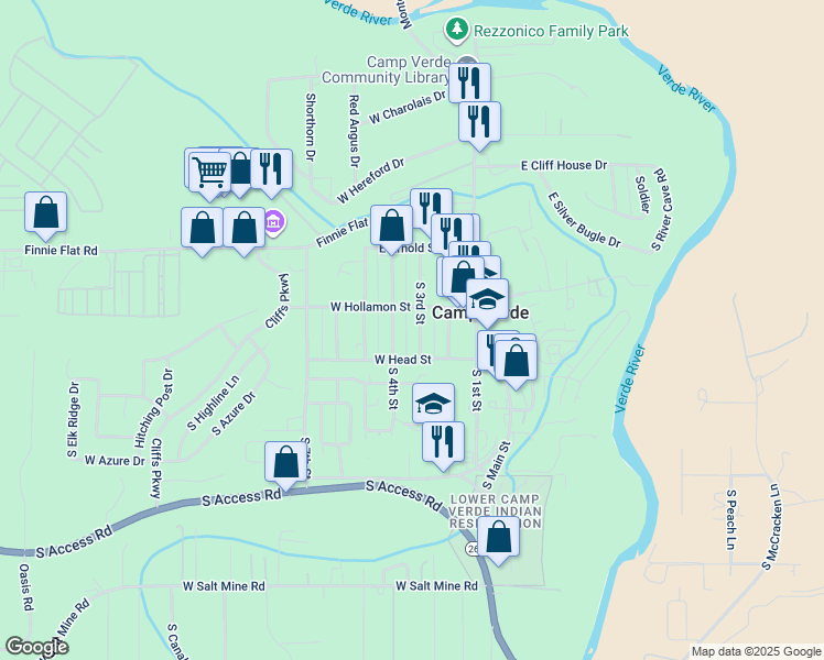 map of restaurants, bars, coffee shops, grocery stores, and more near 453 South 3rd Street in Camp Verde