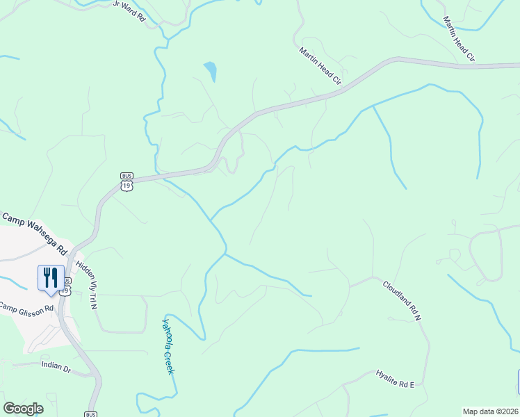 map of restaurants, bars, coffee shops, grocery stores, and more near 348 Stoney Creek Lane in Dahlonega