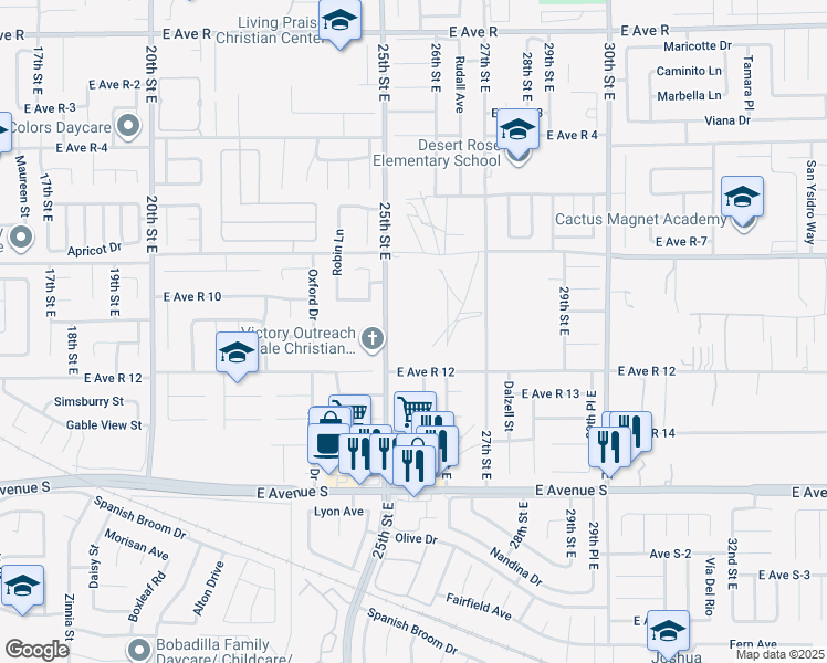 map of restaurants, bars, coffee shops, grocery stores, and more near East Avenue R-10 in Palmdale