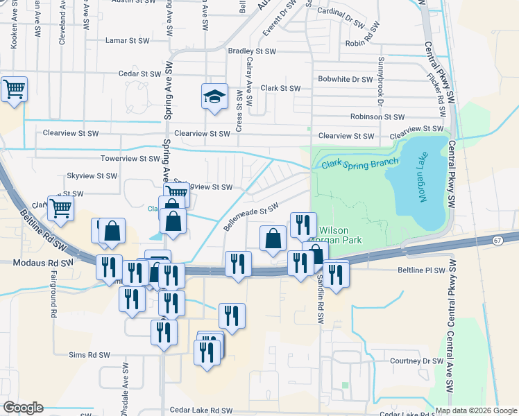 map of restaurants, bars, coffee shops, grocery stores, and more near 506 Bellemeade St SW in Decatur