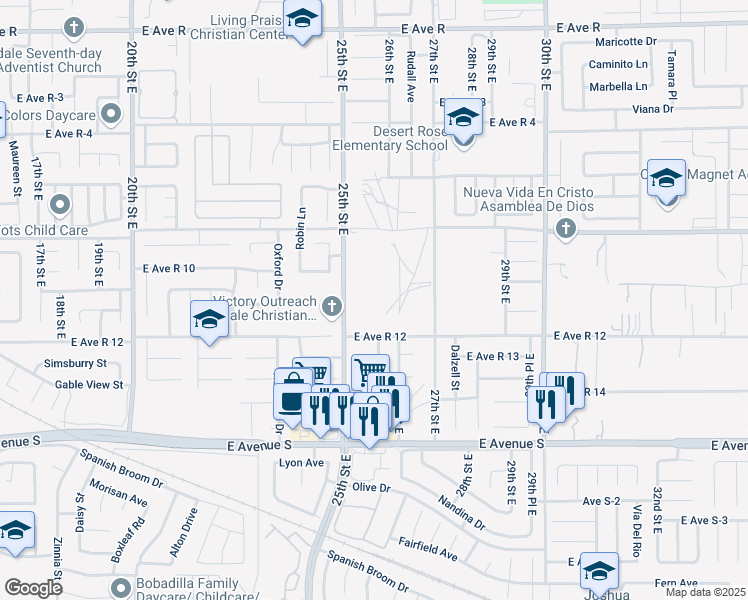 map of restaurants, bars, coffee shops, grocery stores, and more near East Avenue R-10 in Palmdale