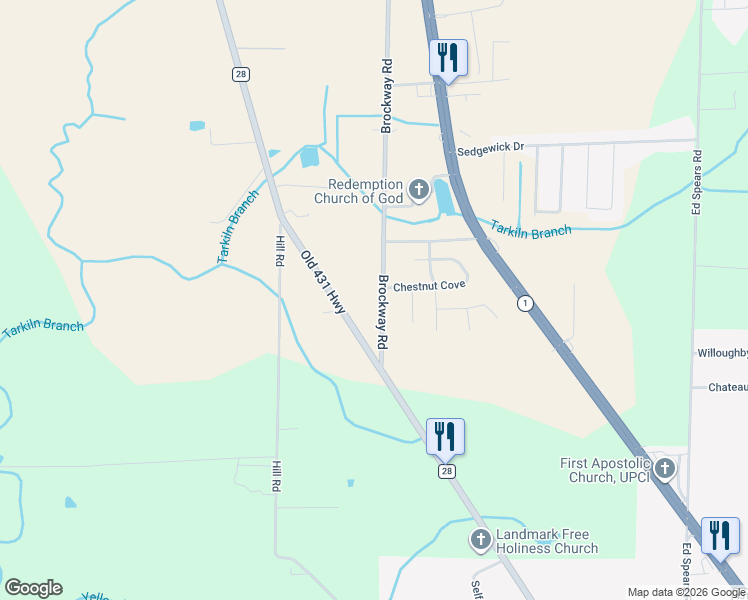 map of restaurants, bars, coffee shops, grocery stores, and more near 550 Brockway Road in Owens Cross Roads