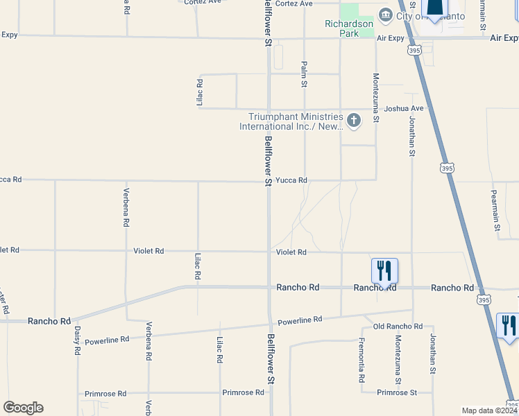 map of restaurants, bars, coffee shops, grocery stores, and more near 2 Bellflower Street in Adelanto