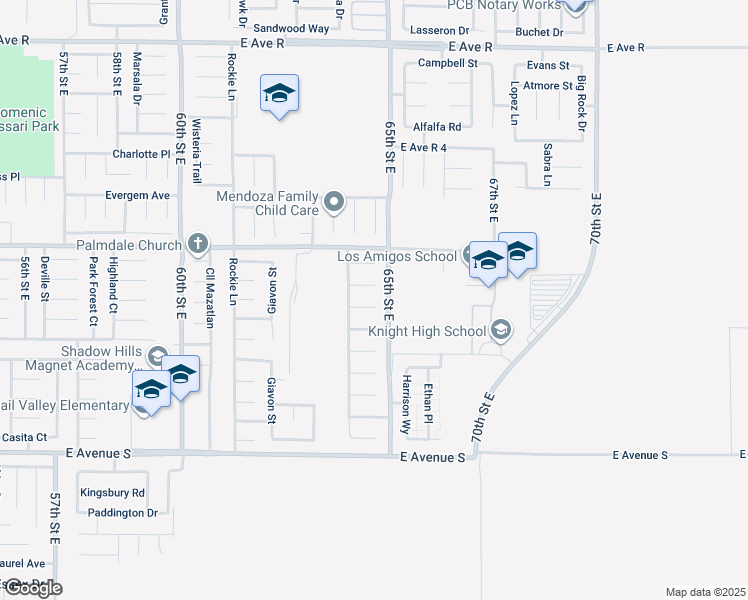 map of restaurants, bars, coffee shops, grocery stores, and more near 6358 Catania Court in Palmdale