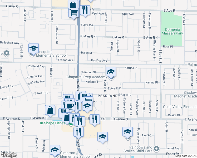 map of restaurants, bars, coffee shops, grocery stores, and more near 37502 Christina Court in Palmdale