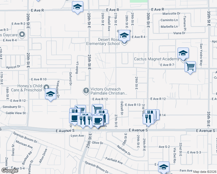 map of restaurants, bars, coffee shops, grocery stores, and more near in Lake Los Angeles