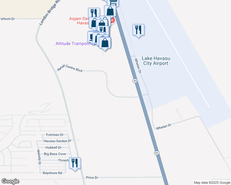 map of restaurants, bars, coffee shops, grocery stores, and more near 81 Retail Centre Boulevard in Lake Havasu City