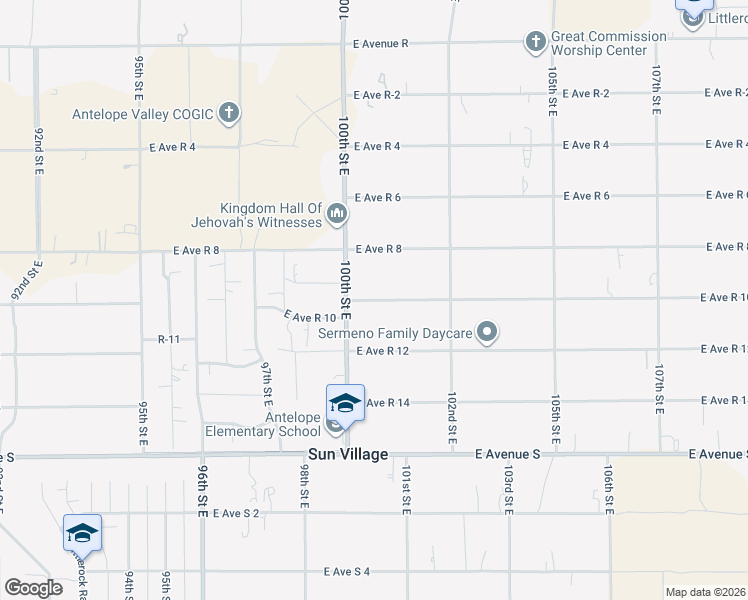 map of restaurants, bars, coffee shops, grocery stores, and more near East Avenue R 10 in Sun Village