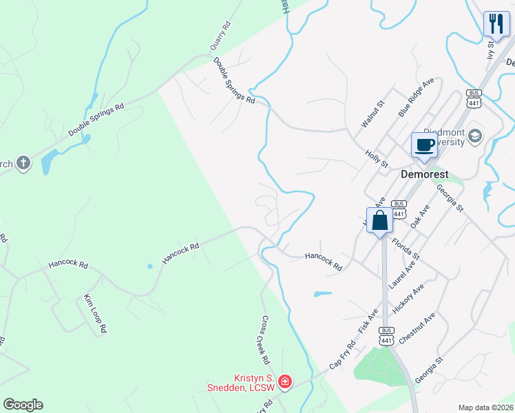 map of restaurants, bars, coffee shops, grocery stores, and more near 650 Bald Ridge Circle in Demorest
