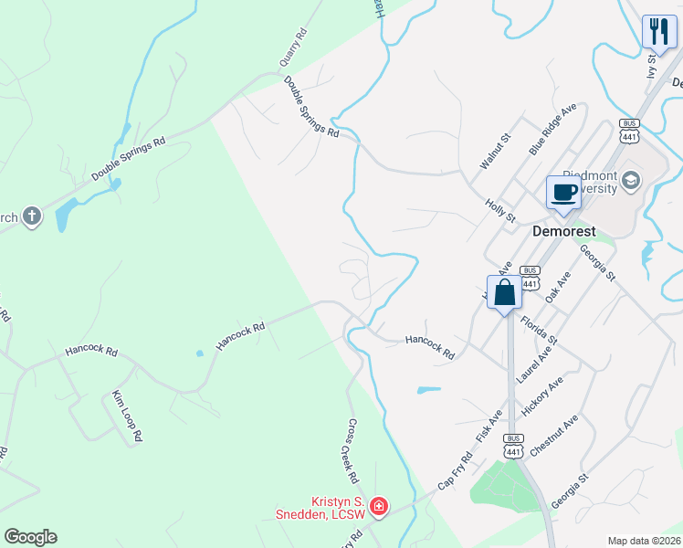 map of restaurants, bars, coffee shops, grocery stores, and more near 650 Bald Ridge Circle in Demorest