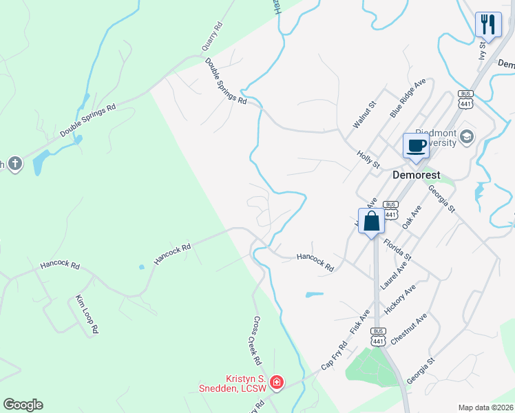 map of restaurants, bars, coffee shops, grocery stores, and more near Bald Ridge Circle in Demorest