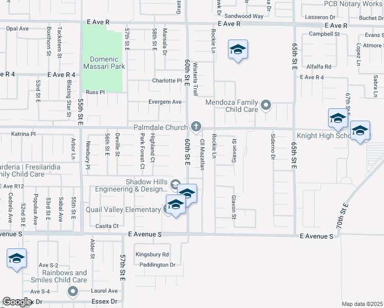 map of restaurants, bars, coffee shops, grocery stores, and more near 6011 Sandpiper Place in Palmdale