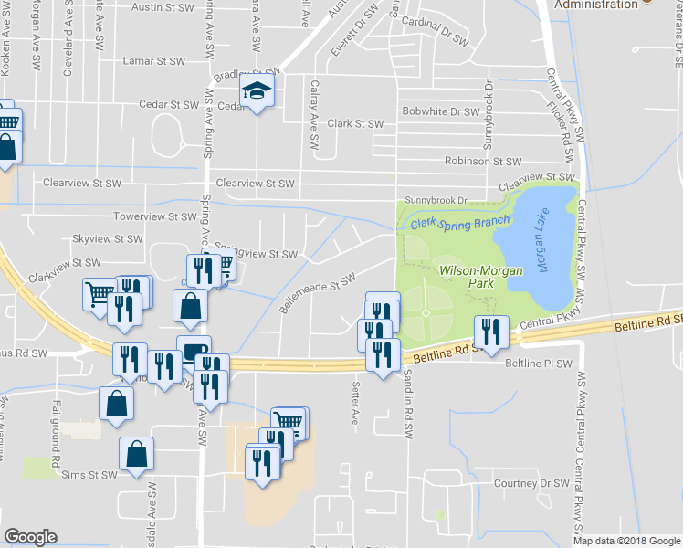 map of restaurants, bars, coffee shops, grocery stores, and more near 420 Bellemeade Street Southwest in Decatur