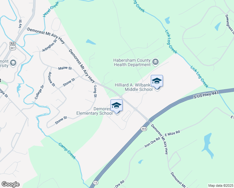 map of restaurants, bars, coffee shops, grocery stores, and more near 3116 Demorest Mount Airy Highway in Demorest