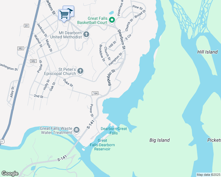 map of restaurants, bars, coffee shops, grocery stores, and more near Republic Street in Great Falls