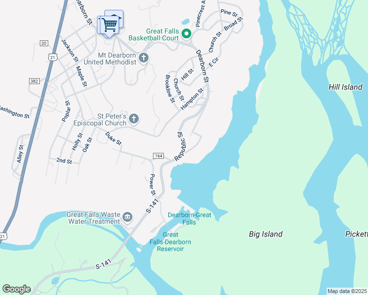 map of restaurants, bars, coffee shops, grocery stores, and more near Republic Street in Great Falls