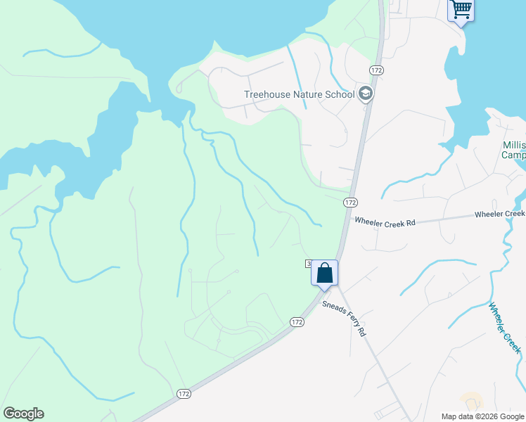 map of restaurants, bars, coffee shops, grocery stores, and more near 303 Bonnie Court in Sneads Ferry