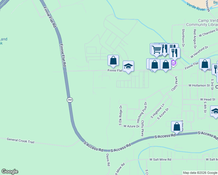 map of restaurants, bars, coffee shops, grocery stores, and more near 1020 West Relo Lane in Camp Verde