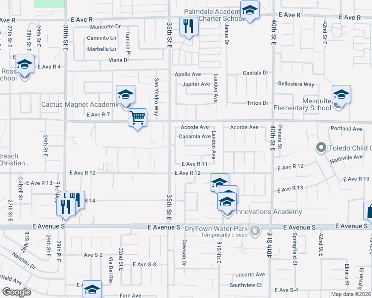map of restaurants, bars, coffee shops, grocery stores, and more near 37438 Lilacview Avenue in Palmdale