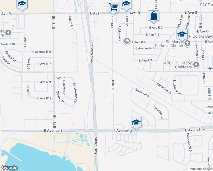 map of restaurants, bars, coffee shops, grocery stores, and more near East Avenue R8 in Palmdale