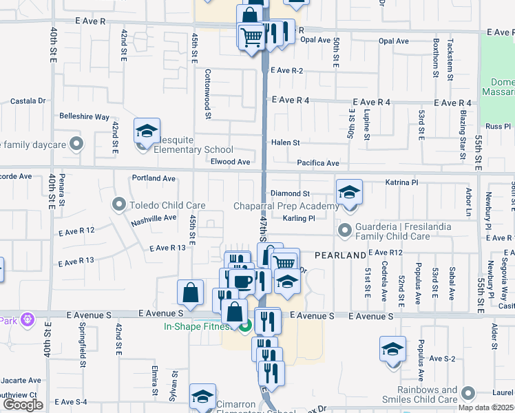 map of restaurants, bars, coffee shops, grocery stores, and more near 37503 Sharon Lane in Palmdale