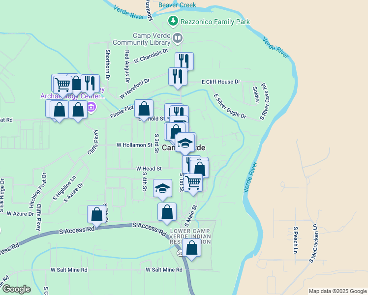 map of restaurants, bars, coffee shops, grocery stores, and more near in Camp Verde