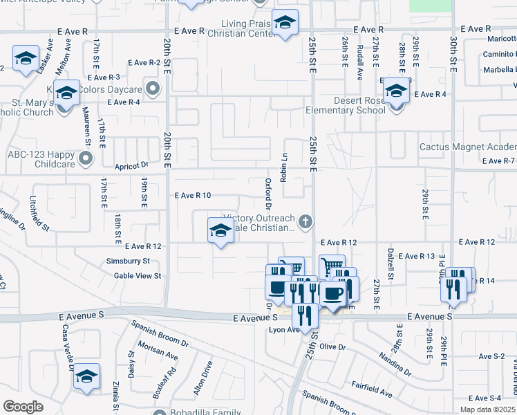 map of restaurants, bars, coffee shops, grocery stores, and more near 37462 Bristol Court in Palmdale