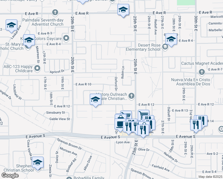 map of restaurants, bars, coffee shops, grocery stores, and more near 37462 Bristol Court in Palmdale