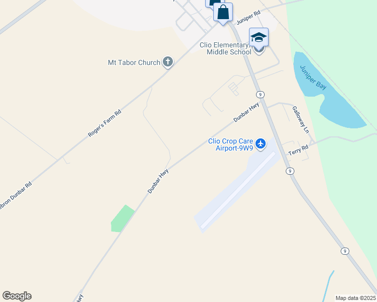 map of restaurants, bars, coffee shops, grocery stores, and more near 2441 Dunbar Highway in Clio