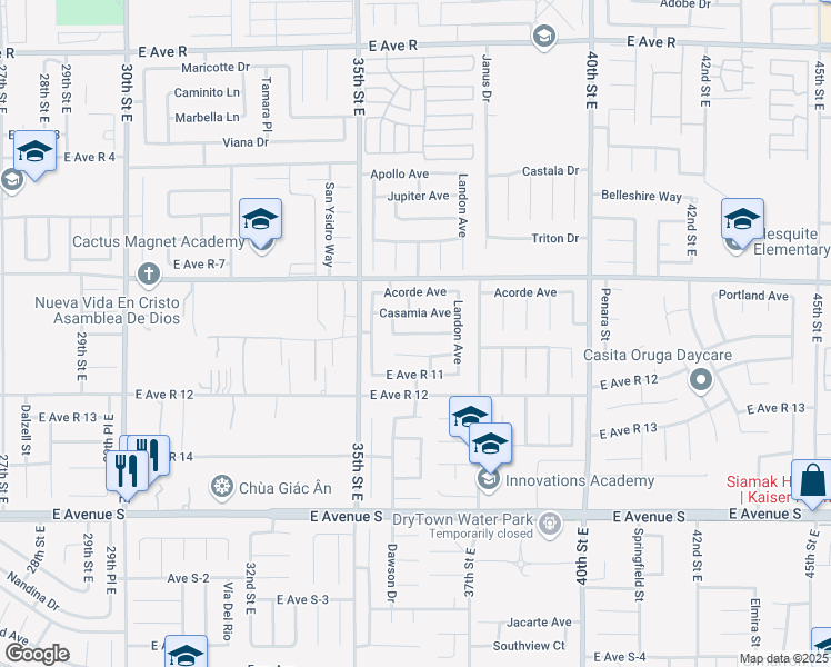 map of restaurants, bars, coffee shops, grocery stores, and more near East Avenue R 10 in Palmdale