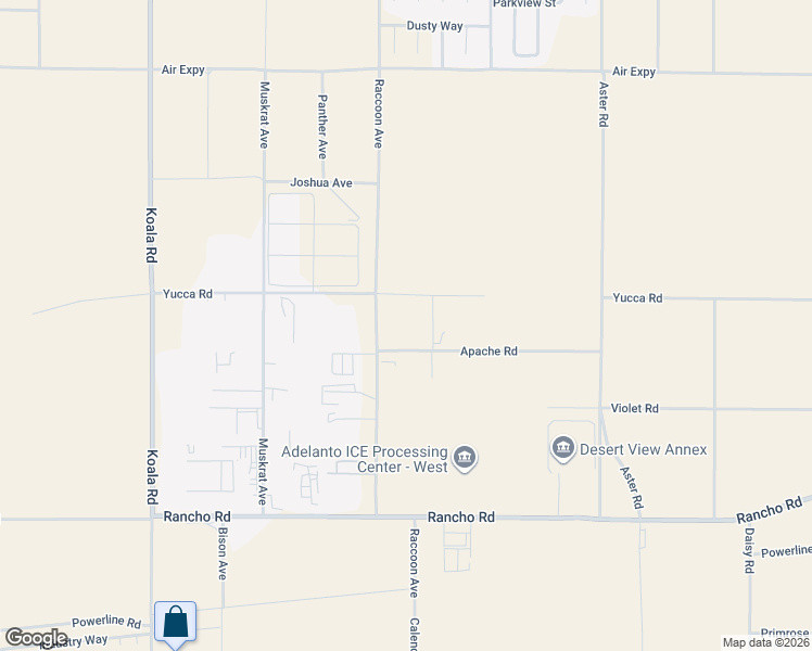 map of restaurants, bars, coffee shops, grocery stores, and more near 17235 Raccoon Avenue in Adelanto