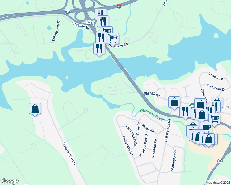 map of restaurants, bars, coffee shops, grocery stores, and more near 1609 Northlake Drive in Anderson