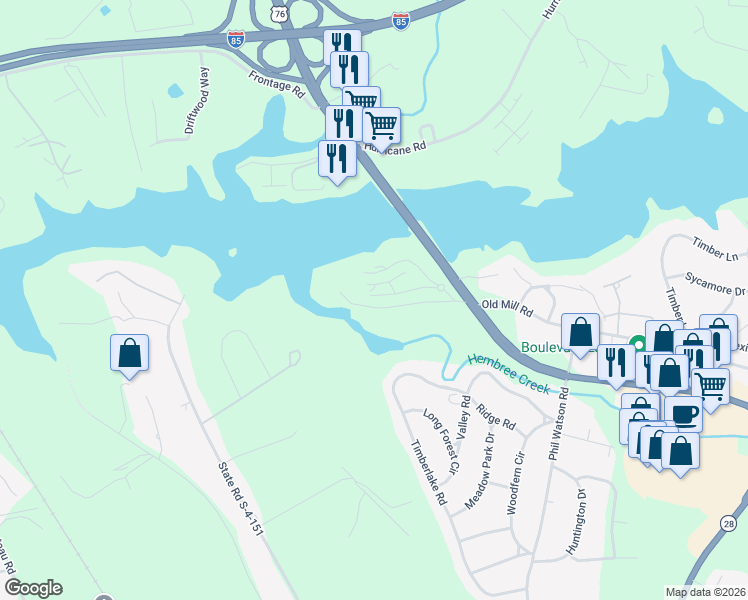 map of restaurants, bars, coffee shops, grocery stores, and more near 901 Northlake Drive in Anderson