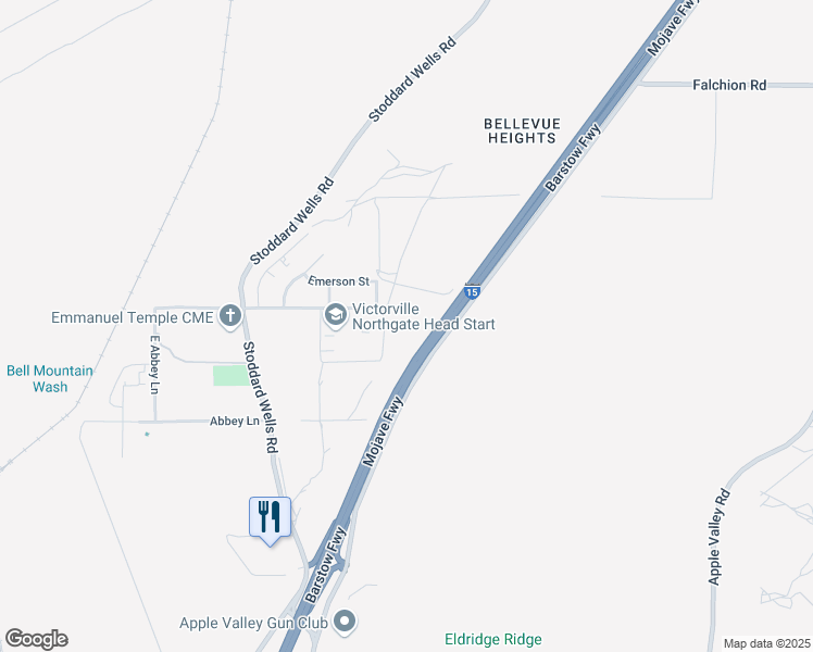 map of restaurants, bars, coffee shops, grocery stores, and more near Dante Street in Victorville