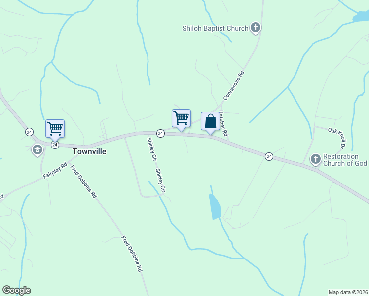 map of restaurants, bars, coffee shops, grocery stores, and more near 8507 South Carolina 24 in Townville