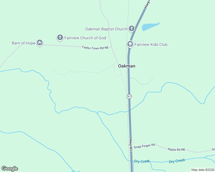 map of restaurants, bars, coffee shops, grocery stores, and more near 174 Railroad Street in Oakman