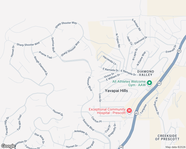 map of restaurants, bars, coffee shops, grocery stores, and more near 4972 Dahlia Court in Prescott