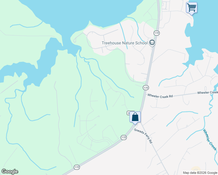 map of restaurants, bars, coffee shops, grocery stores, and more near 222 Peggy's Trace in Sneads Ferry