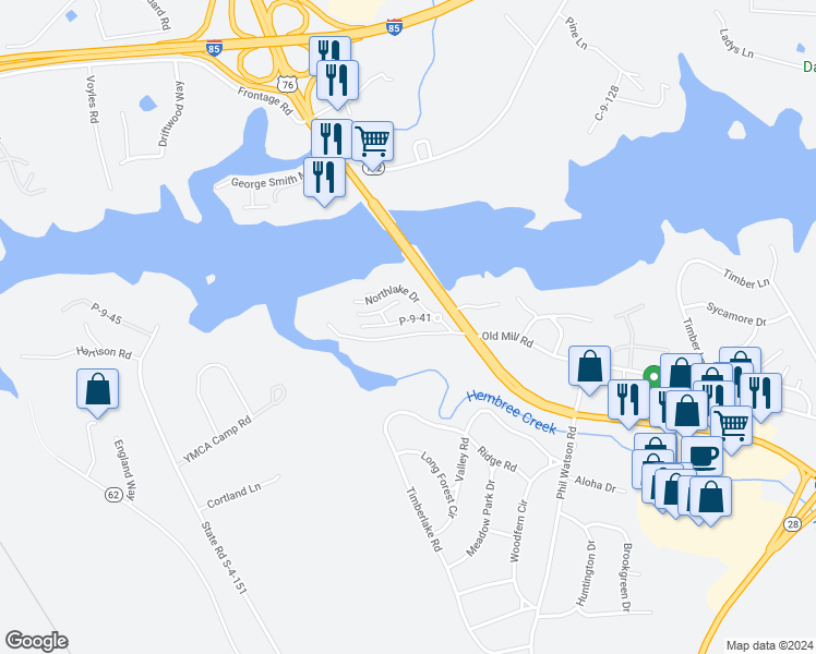 map of restaurants, bars, coffee shops, grocery stores, and more near 1808 Northlake Drive in Anderson