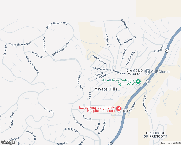 map of restaurants, bars, coffee shops, grocery stores, and more near 1465 North Steuer Drive in Prescott