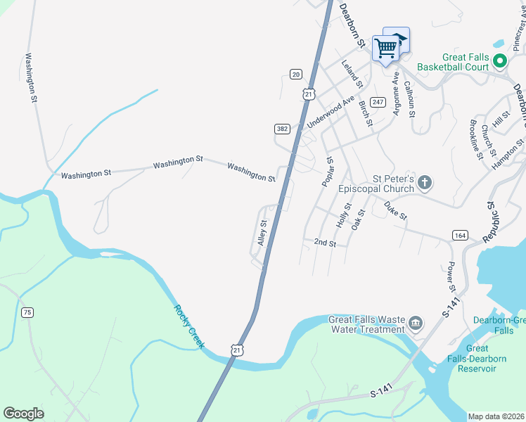 map of restaurants, bars, coffee shops, grocery stores, and more near 12 Columbia Road in Great Falls