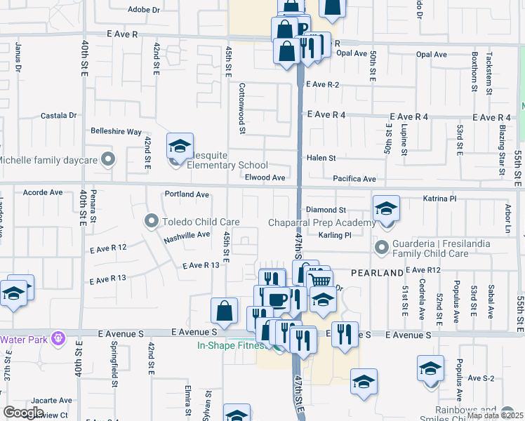map of restaurants, bars, coffee shops, grocery stores, and more near 37529 Sulphur Spring Road in Palmdale