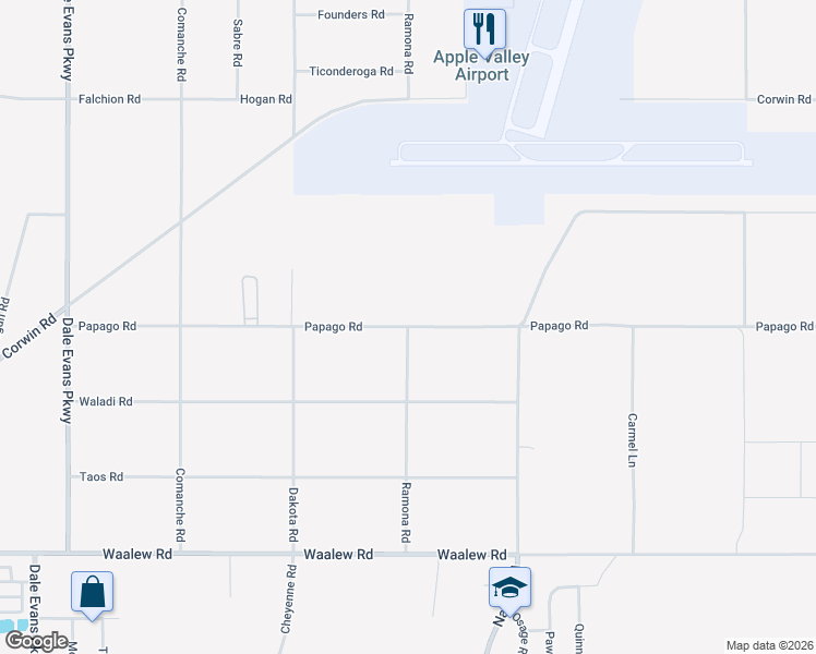 map of restaurants, bars, coffee shops, grocery stores, and more near Ramona Road in Apple Valley