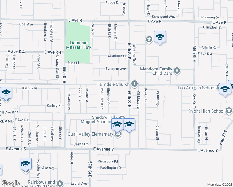 map of restaurants, bars, coffee shops, grocery stores, and more near 5811 Diamond Street in Palmdale