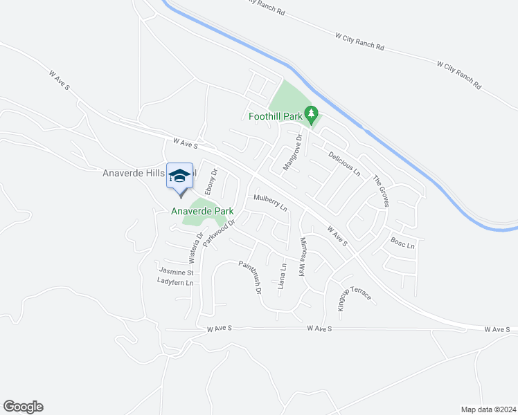map of restaurants, bars, coffee shops, grocery stores, and more near 2612 Mulberry Lane in Palmdale