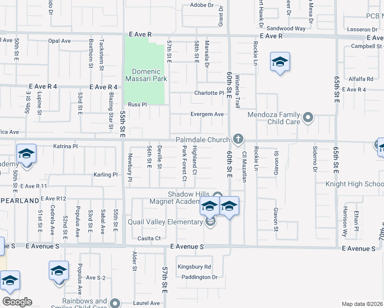 map of restaurants, bars, coffee shops, grocery stores, and more near 37549 Highland Court in Palmdale