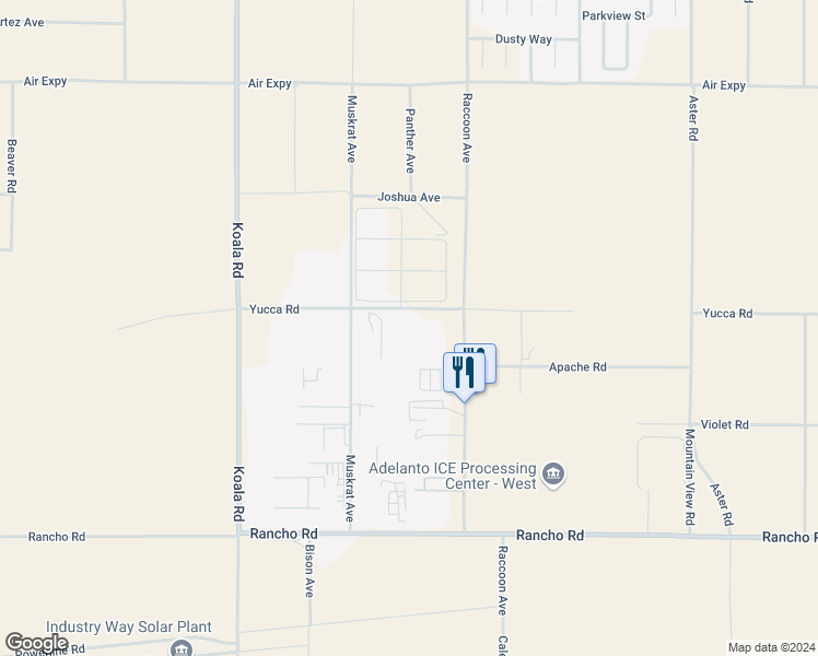 map of restaurants, bars, coffee shops, grocery stores, and more near 9999 Yucca Road in Adelanto