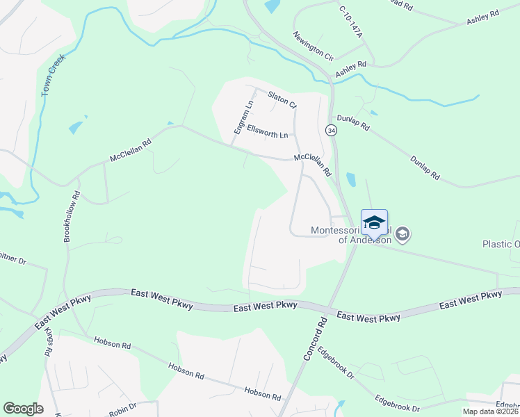 map of restaurants, bars, coffee shops, grocery stores, and more near 136 Gallant Lane in Anderson